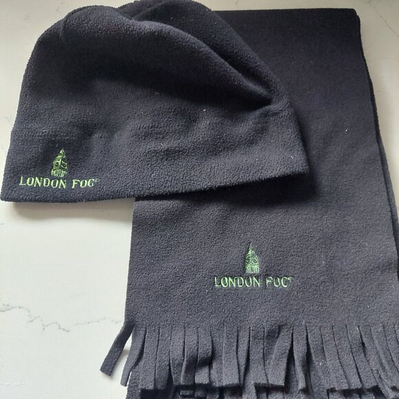 London Fog Dark Navy Fleece Beanie Hat Scarf Set, Unisex One Size - Picture 1 of 2